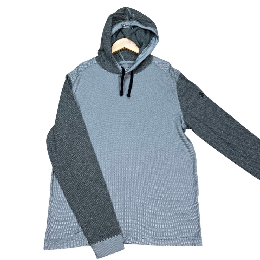 Under Armour Hoodie Mens M Gray Blue Colorblock AllSeasonGear Loose Waffle Knit